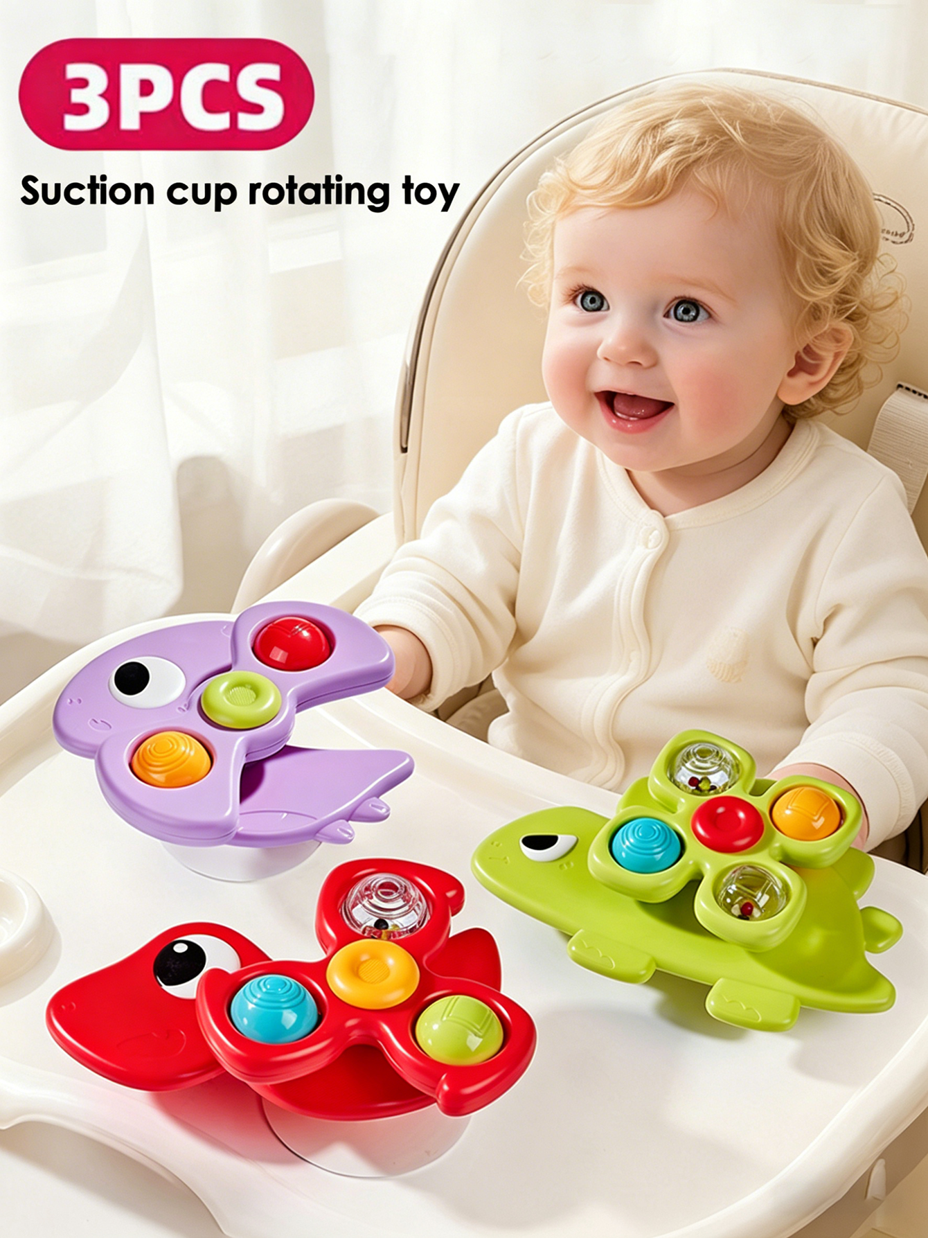 Kids Educational Game 3 - Dinosaur Suction Cups Spinning Top Toy