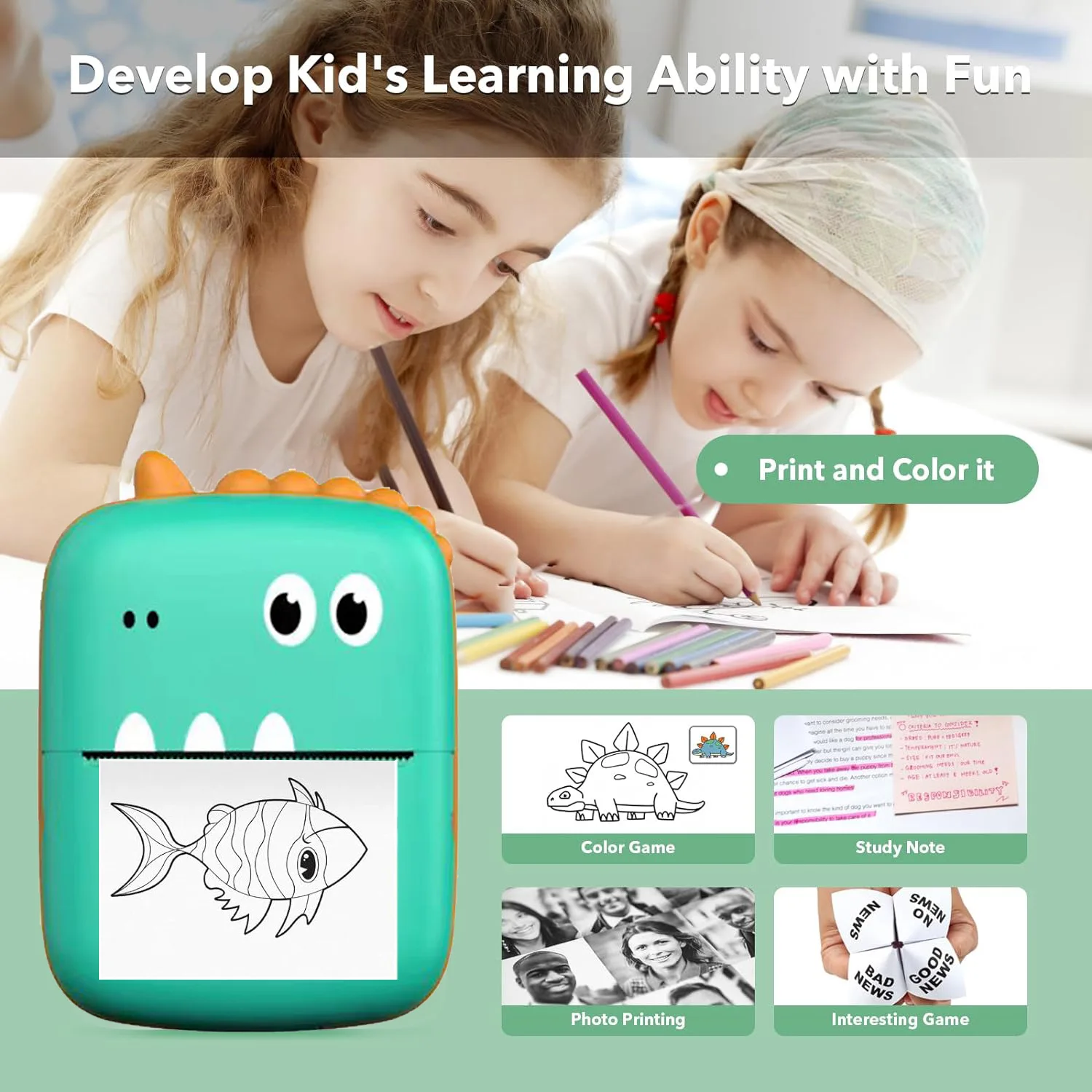 Kids Education Questions - Portable Thermal Mini Photo Pocket Printer