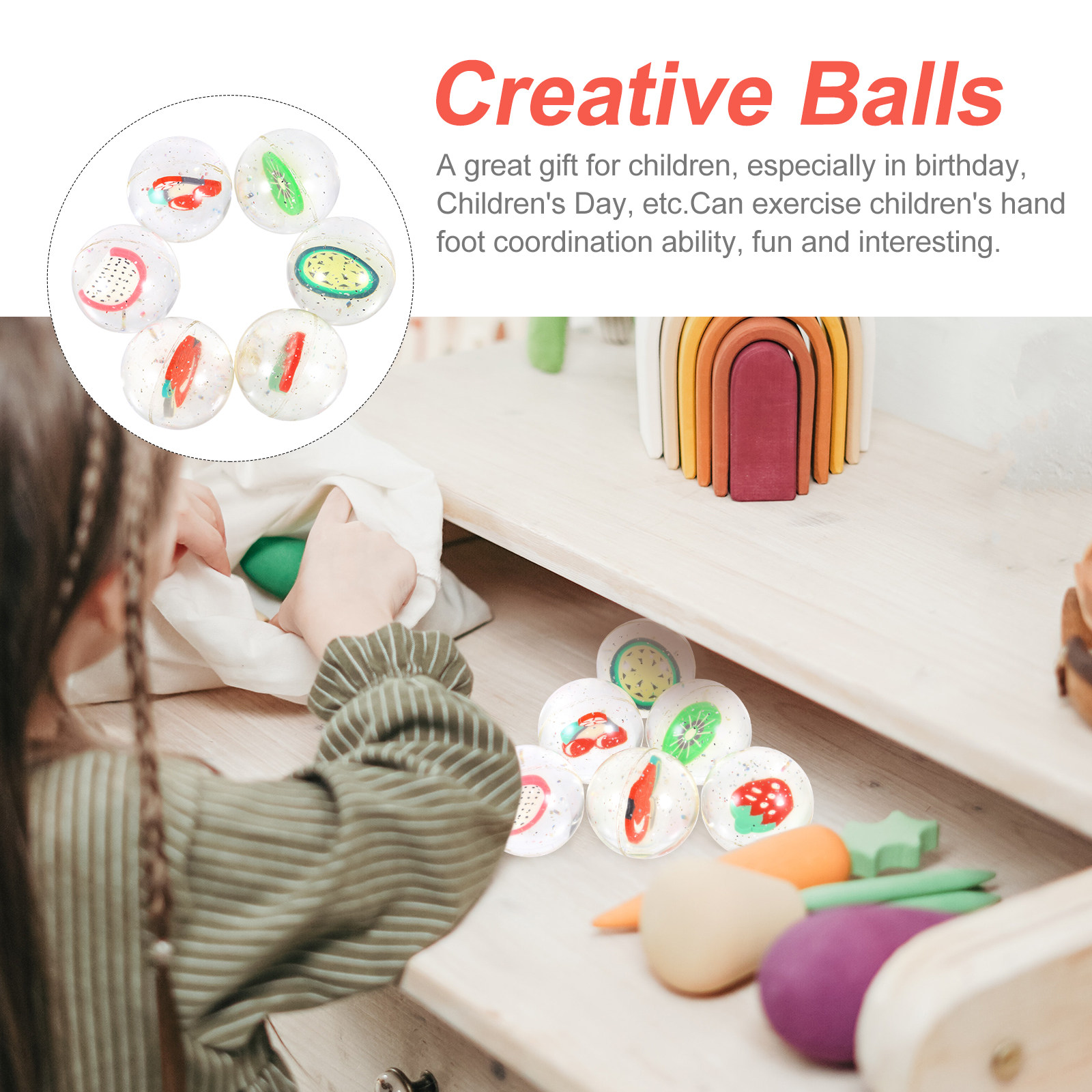 6Pcs Bouncy Balls Elastic Frui - Kids Education And Recreation reseña y precio