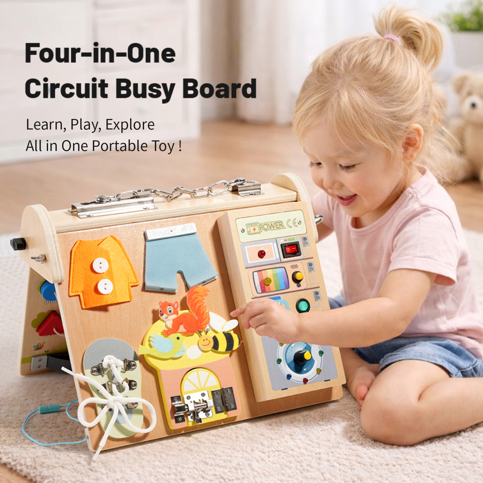 Wooden 4-in-1 Busy Board with  - Kids Educational Game 3 reseña y precio