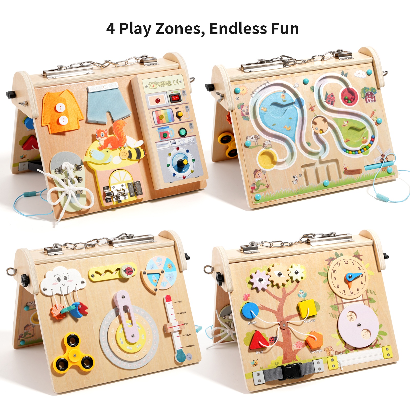 Wooden 4-in-1 Busy Board with  - Kids Educational Game 3 reseña y precio
